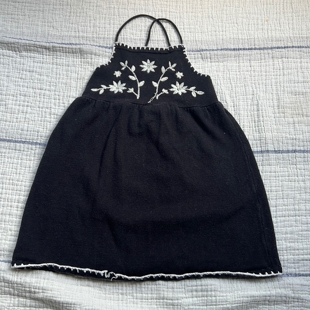 Zara black embroidered spaghetti strap dress